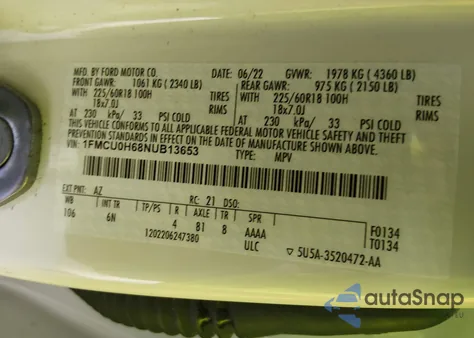 2022 Ford Escape Sel z USA, uszkodzony, nr VIN 1FMCU0H68NUB13653